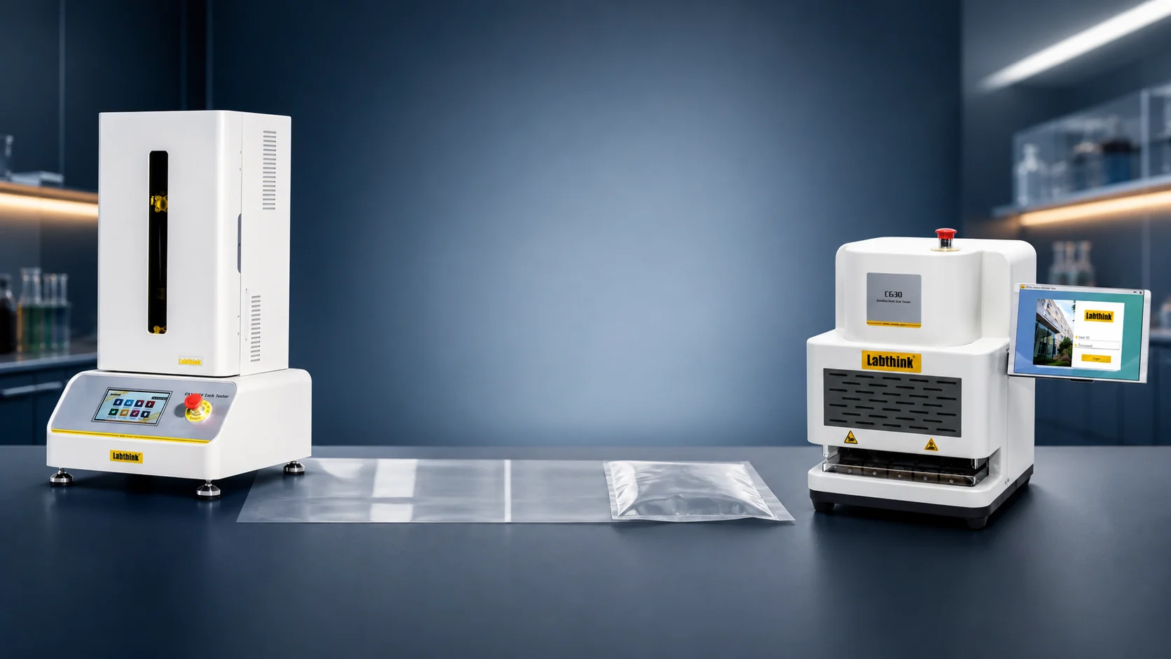 C632M hot tack tester and C630H heat seal tester in a packaging laboratory